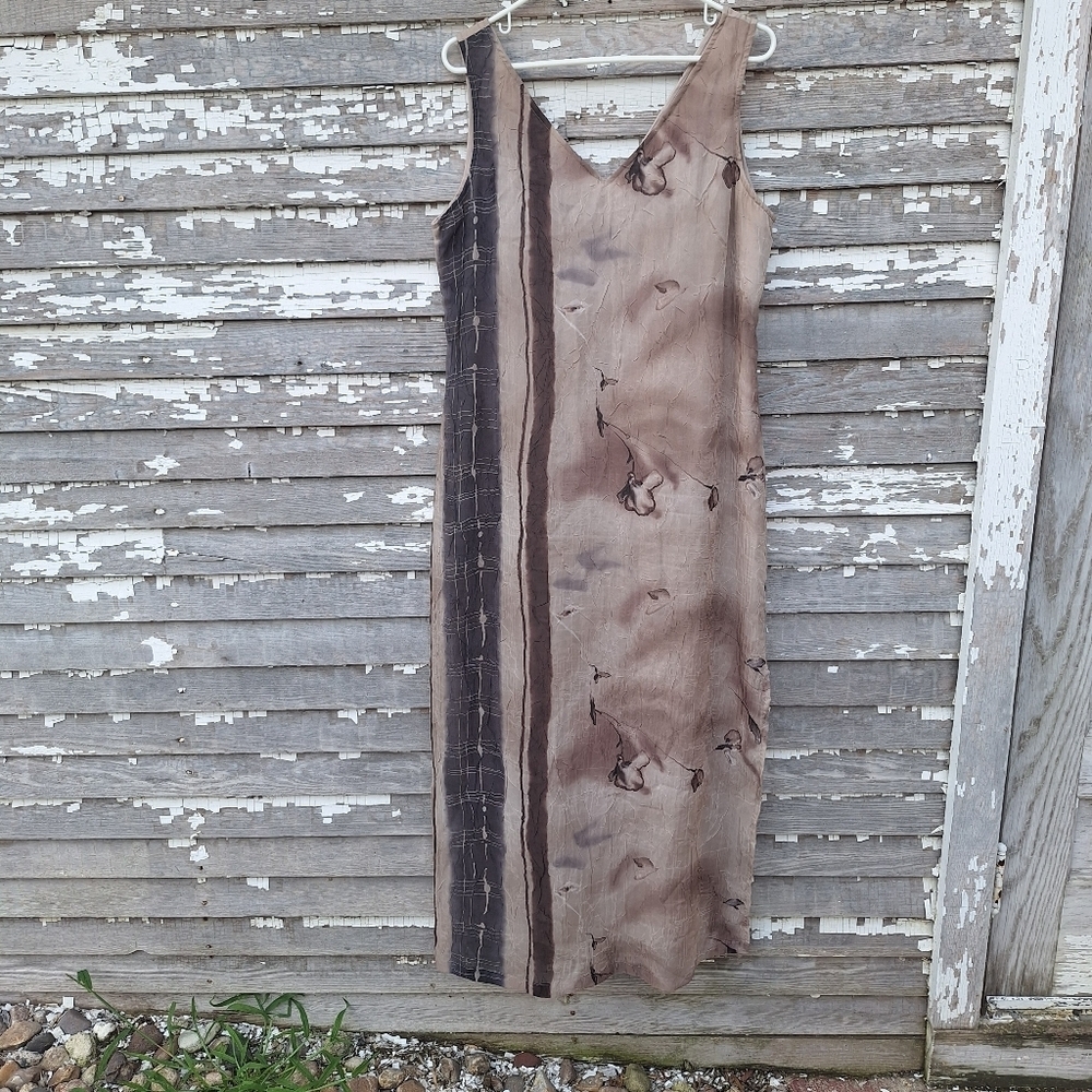 Vintage Barbara Lesser Elegant Brown and Tan Sleeveless Dress Size Large